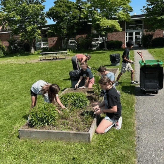 Students participating in a school garden and habitat project