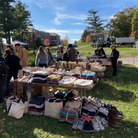 Students collecting textiles for donation and recycling