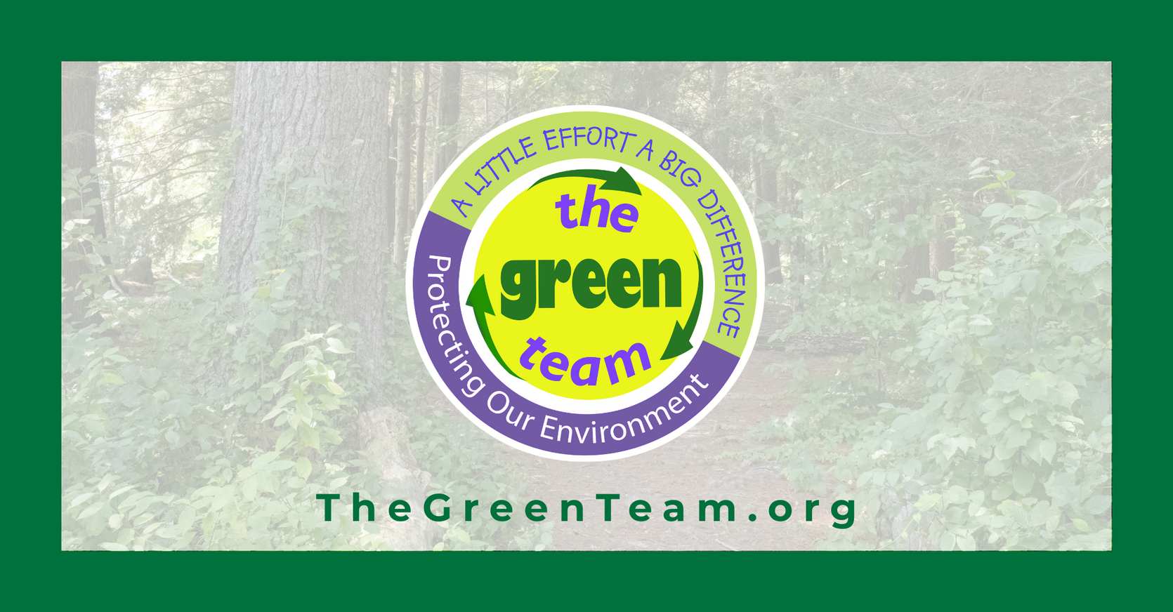 The Green Team logo over a forest