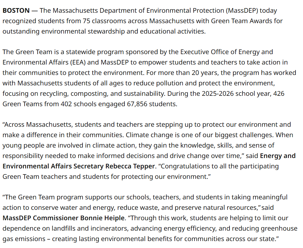 press release MassDEP press release